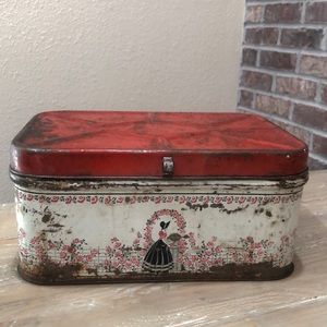Vintage Breadbox Tin Victorian Bonnet Lady